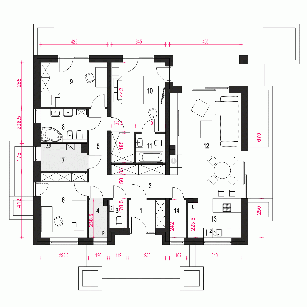 Rzut projektu Klara B1 - Parter