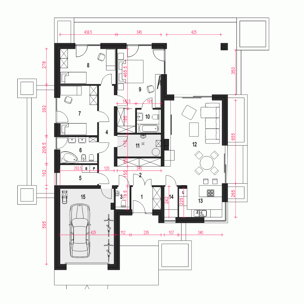 Rzut projektu Klara III z garażem - Parter