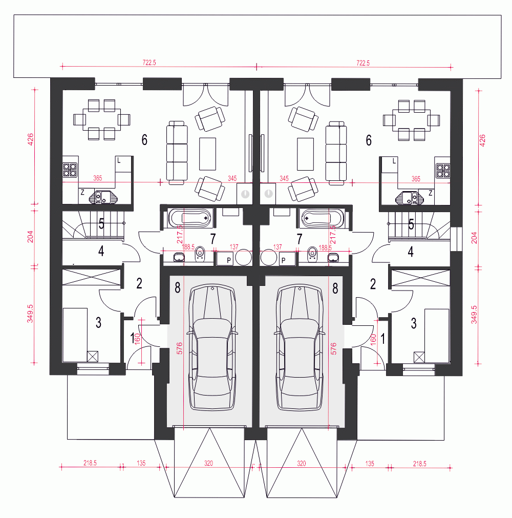 Rzut projektu Zyta II z garażem - Parter