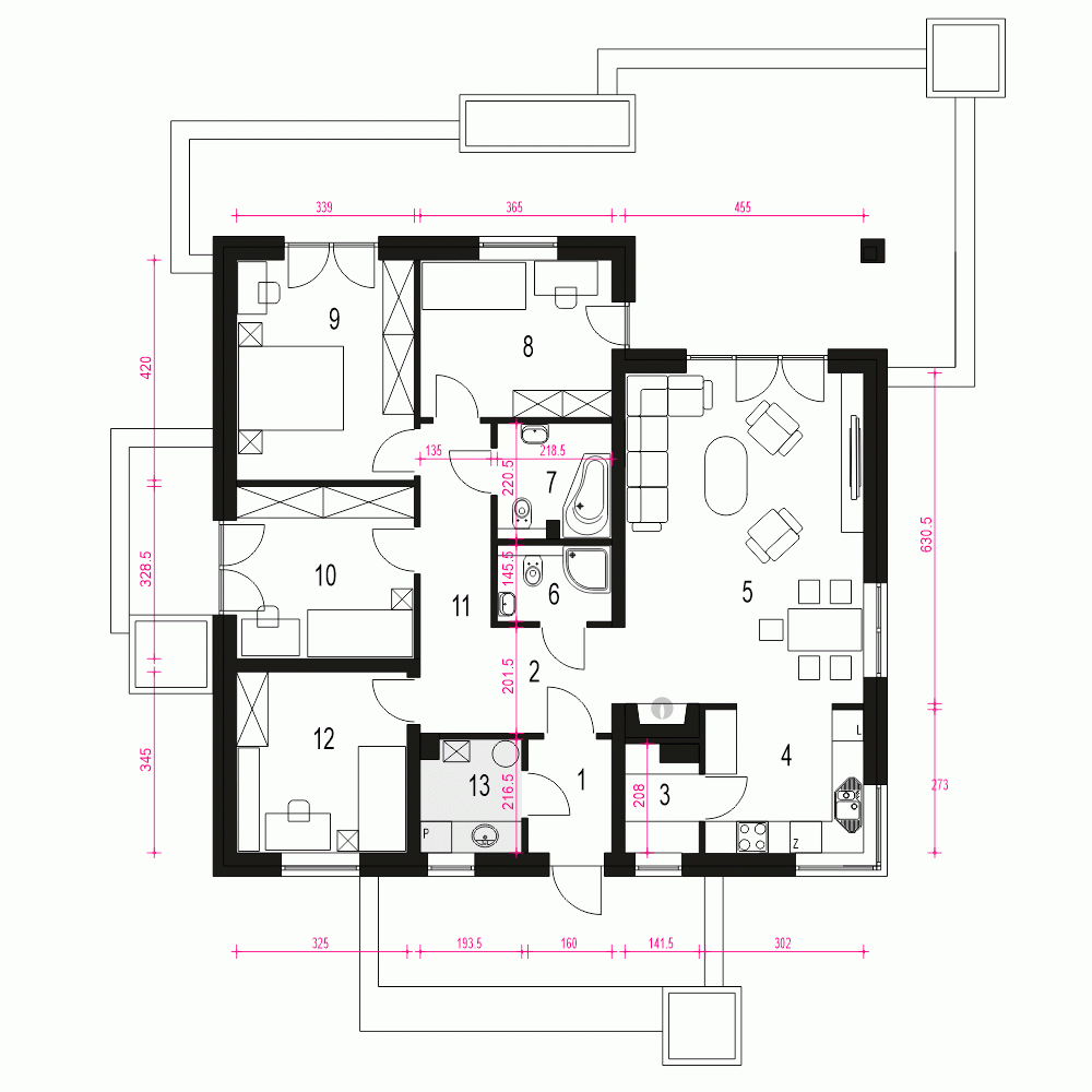 Rzut projektu Kalcyt III - Parter