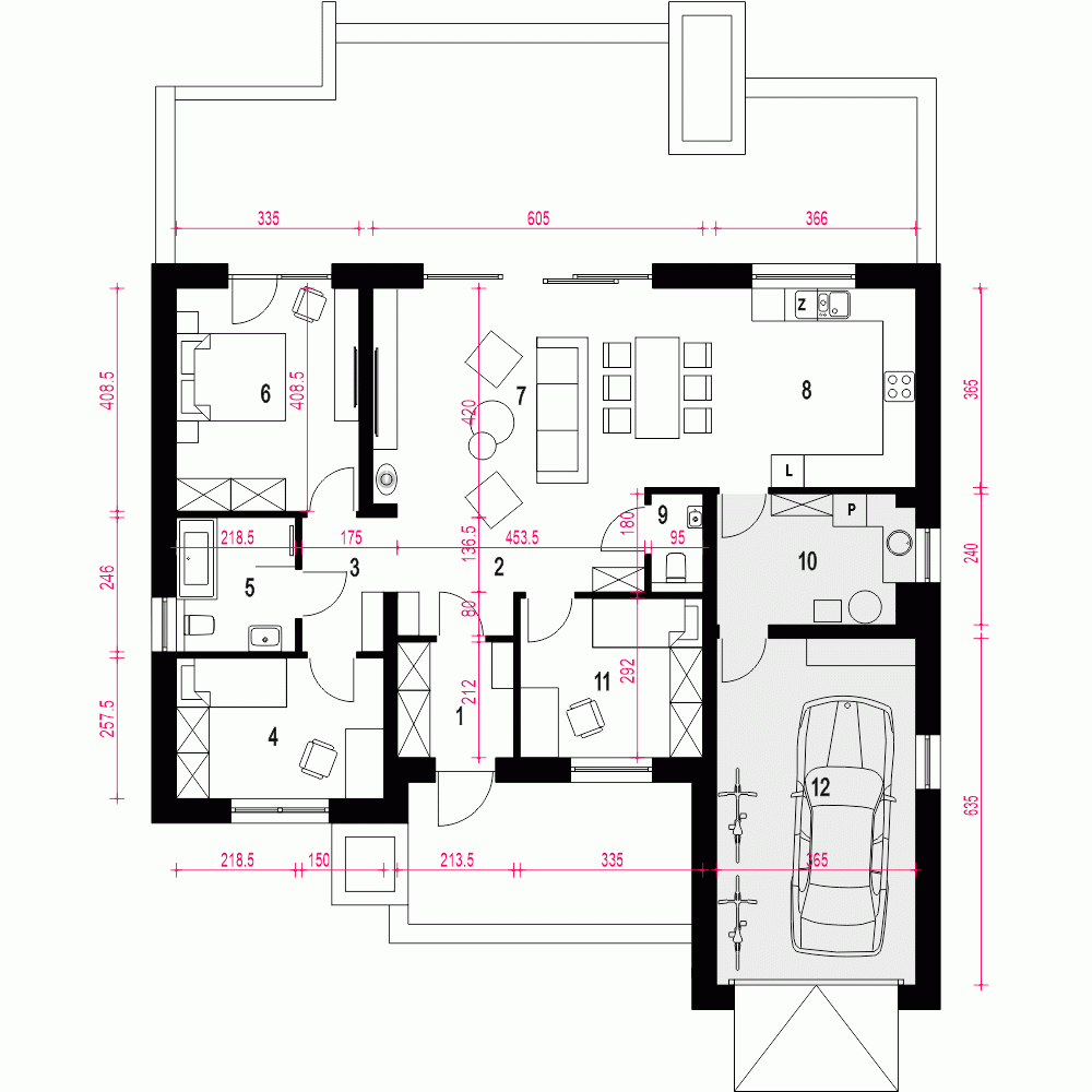 Rzut projektu Bratek V z garażem - Parter