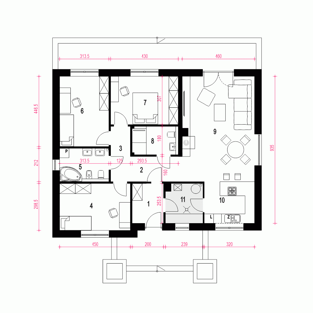 Rzut projektu Klara VI B1 - Parter