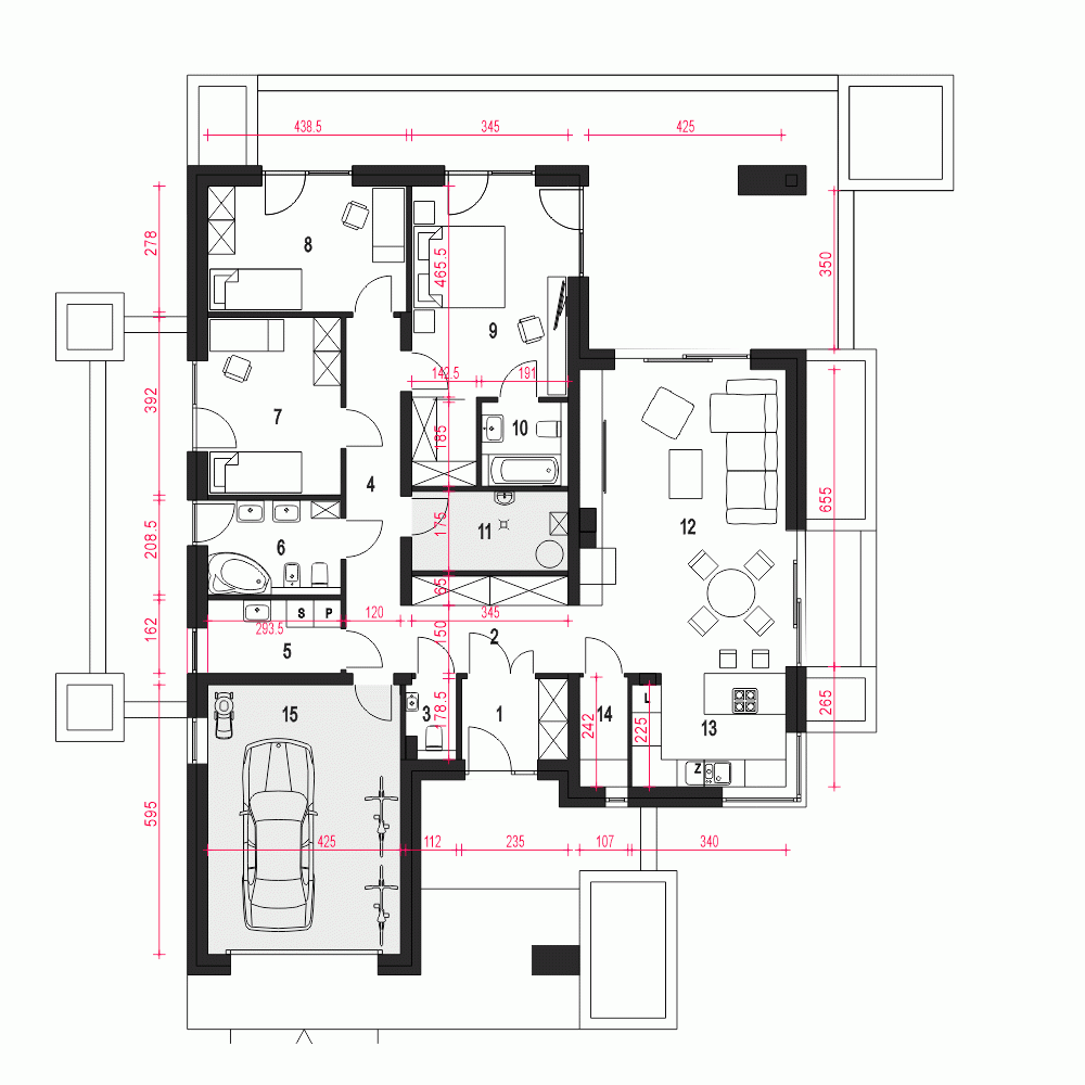 Rzut projektu Klara VII z garażem - Parter
