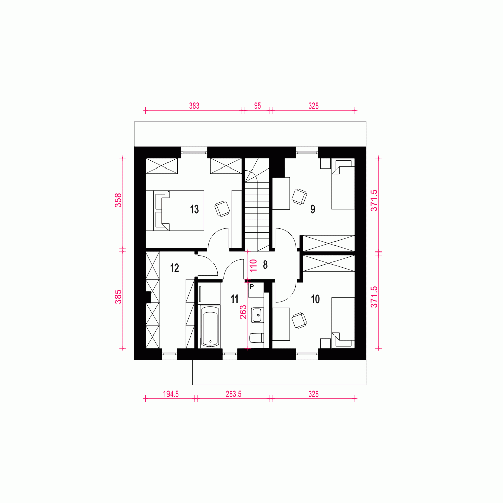 Rzut projektu Gaja z garażem - Piętro