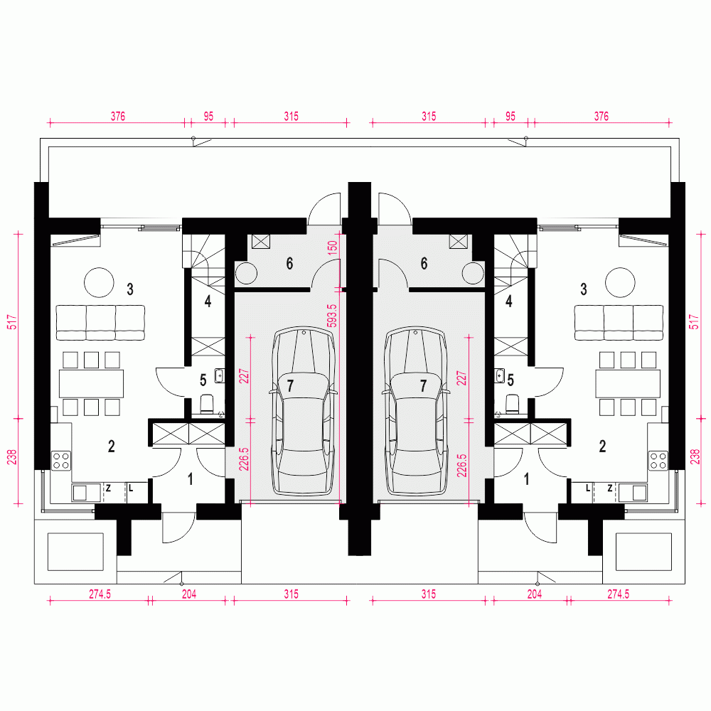 Rzut projektu Gaja A-BL z garażem - Parter