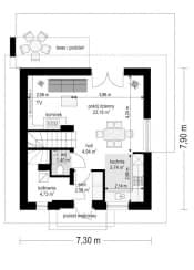 Projekt domu Oleńka – wizualizacja 3D rzutu parteru