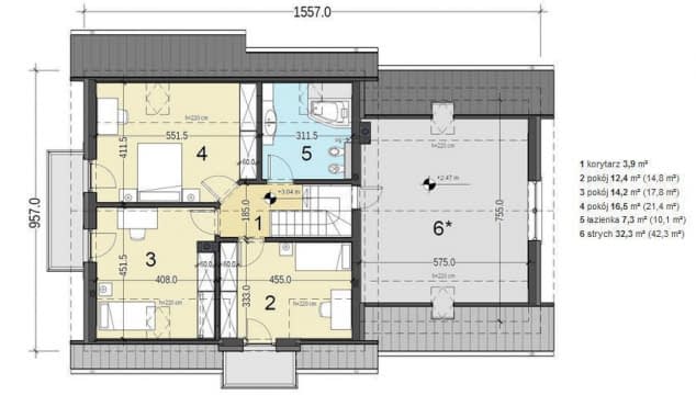 Rzut projektu Jaskółka 6 z garażem 2-st. - Rzut poddasza