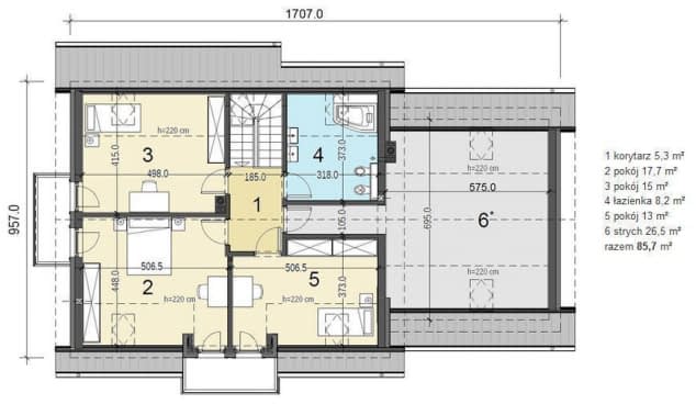 Rzut projektu Sowa 9 z garażem 2-st. - Rzut poddasza