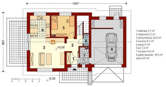 Rzut projektu Pinczer 4 z garażem XL - Rzut parteru