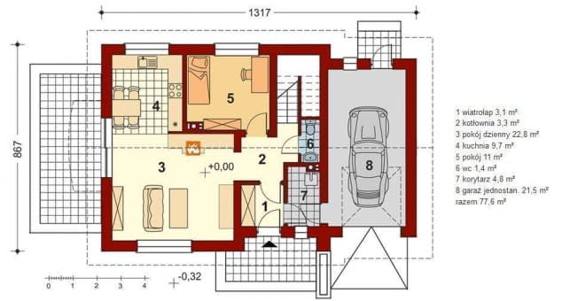 Rzut projektu Pinczer 5 z garażem - Rzut parteru