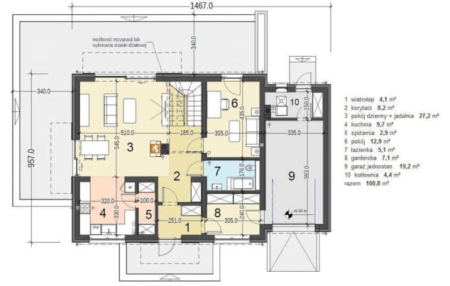 Rzut projektu Sowa 15 z garażem - Rzut parteru