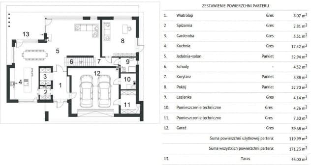 Rzut projektu WYSZUKANY D64 - Rzut Parteru