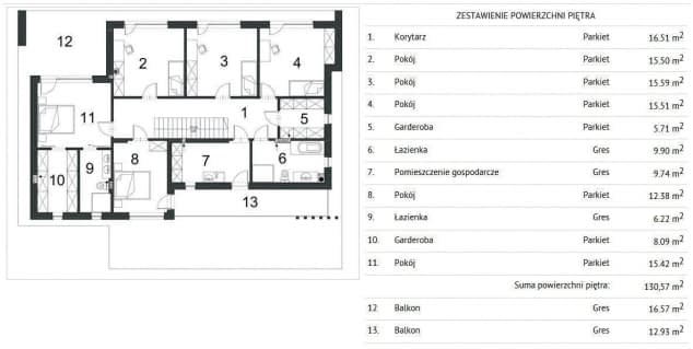 Rzut projektu WYSZUKANY D64 - Rzut piętra
