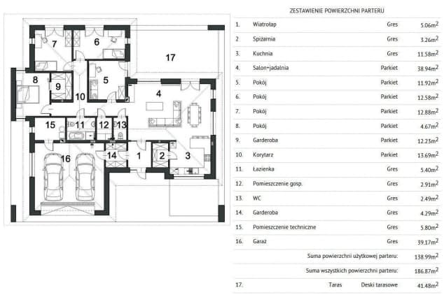 Rzut projektu KLAROWNY D55 - Rzut parteru