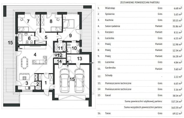 Rzut projektu OTWARTY D42 WARIANT - Parter