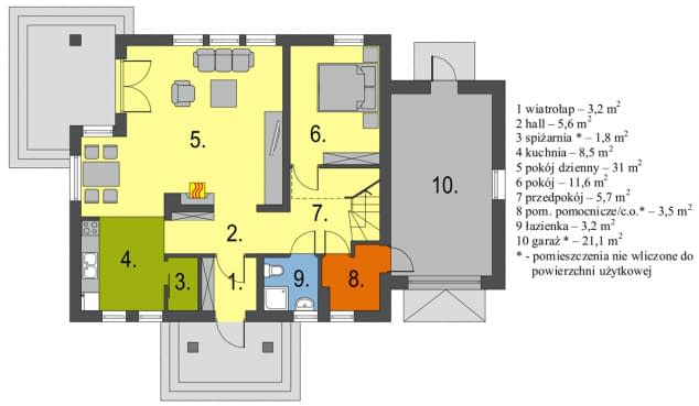 Rzut projektu Agatka z tarasem nad garażem - Rzut parteru