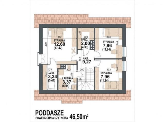 Rzut projektu Rusałka N - Rzut poddasza