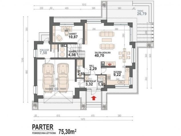 Rzut projektu Alicja X 2G - Rzut parteru