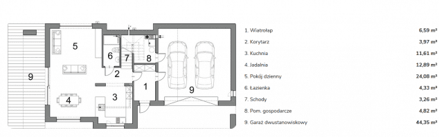 Rzut projektu GUSTOWNY D39 WARIANT III - Rzut parteru