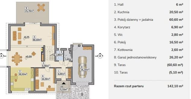 Rzut projektu AJR 01 A1 - z garażem - Rzut parteru
