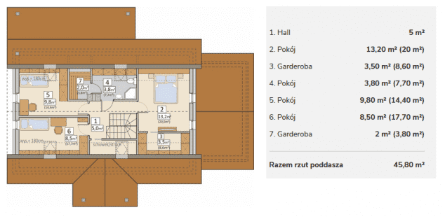 Rzut projektu AJR 02 A1 - z garażem - Rzut poddasza