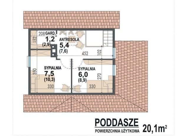 Rzut projektu Skrzat N ( letniskowy ) - rzut poddasza