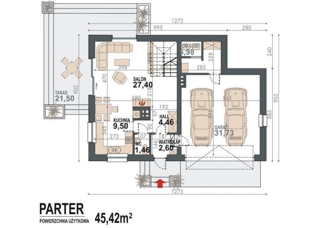 Rzut projektu Lolek II N 2G - rzut parteru