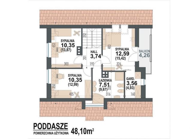 Rzut projektu Lolek N - Rzut poddasza