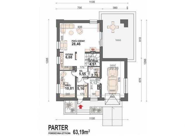 Rzut projektu Gusto II - rzut parteru