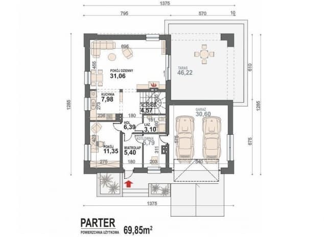 Rzut projektu Gusto II 2G - rzut parteru