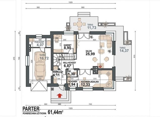 Rzut projektu Guliwer N - rzut parteru