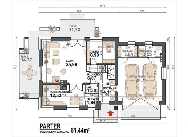 Rzut projektu Guliwer N 2G - rzut parteru