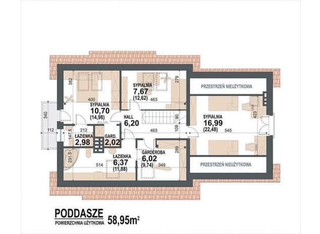 Rzut projektu Guliwer N 2G - rzut poddasza