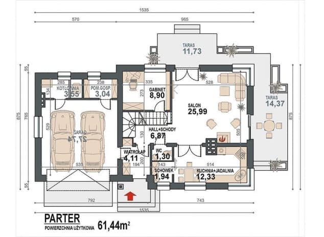 Rzut projektu Guliwer N 2G - rzut parteru