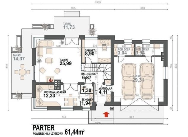 Rzut projektu Guliwer N 2G+ - rzut parteru