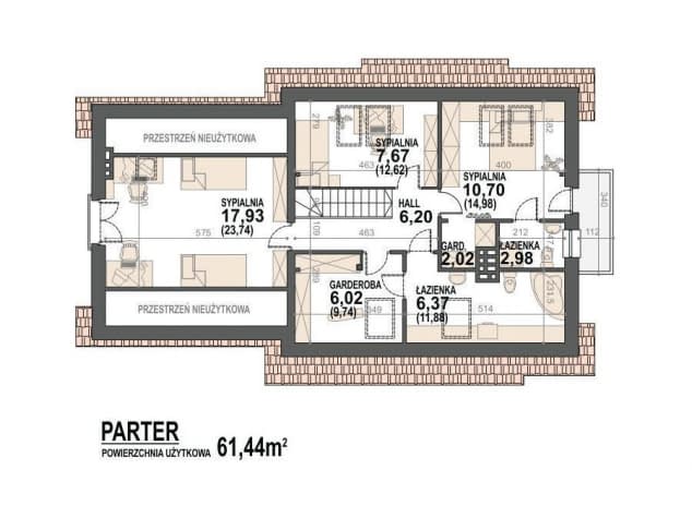 Rzut projektu Guliwer 2G+ - rzut poddasza
