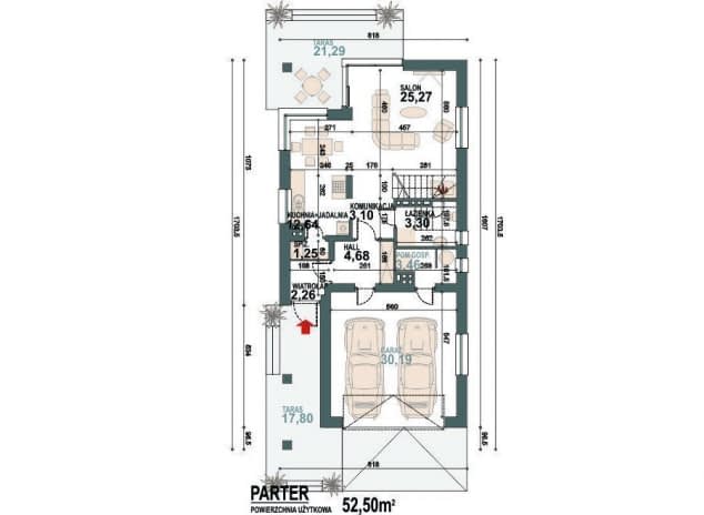 Rzut projektu Szach N 2G+ - rzut parteru