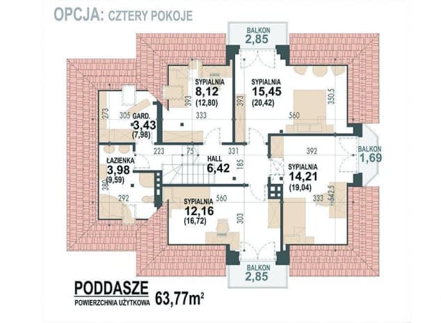 Rzut projektu Śnieżka N - Rzut poddasza opcja