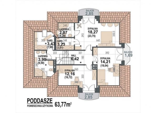 Rzut projektu Śnieżka K - rzut poddasza
