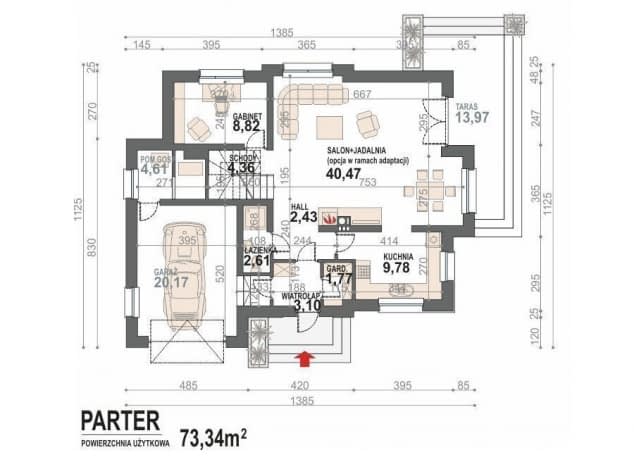 Rzut projektu Alicja N - rzut parteru - opcja