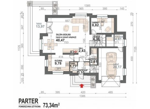 Rzut projektu Alicja N - rzut parteru - opcja