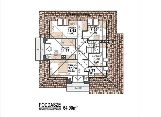 Rzut projektu Opałek III N - rzut poddasza