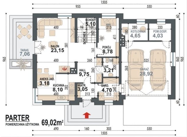 Rzut projektu Koralgol II N 2G - Rzut parteru