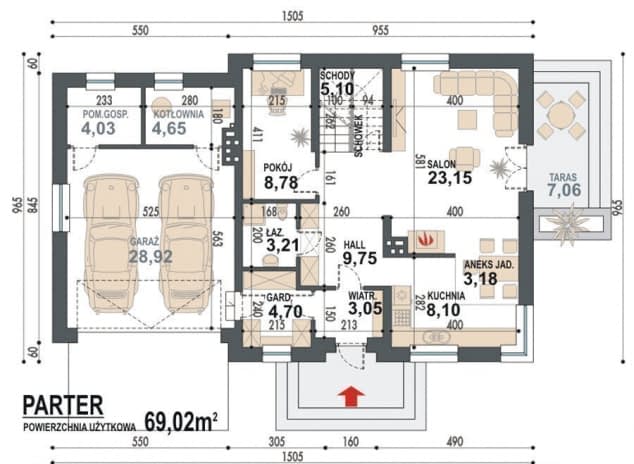 Rzut projektu Koralgol II N 2G - Rzut parteru