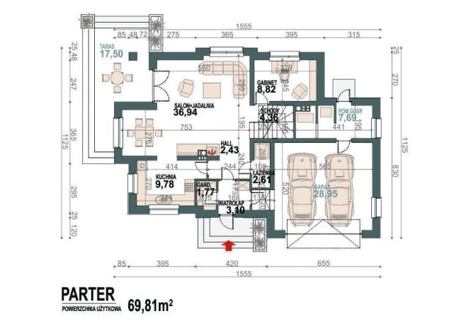 Rzut projektu Alicja N 2G+ - rzut parteru