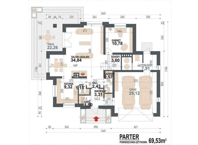 Rzut projektu Opałek III N 2G - rzut parteru