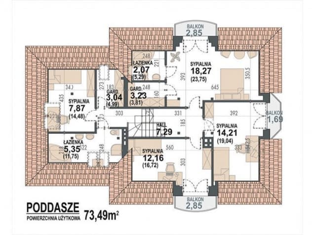 Rzut projektu Śnieżka K 2G - rzut poddasza