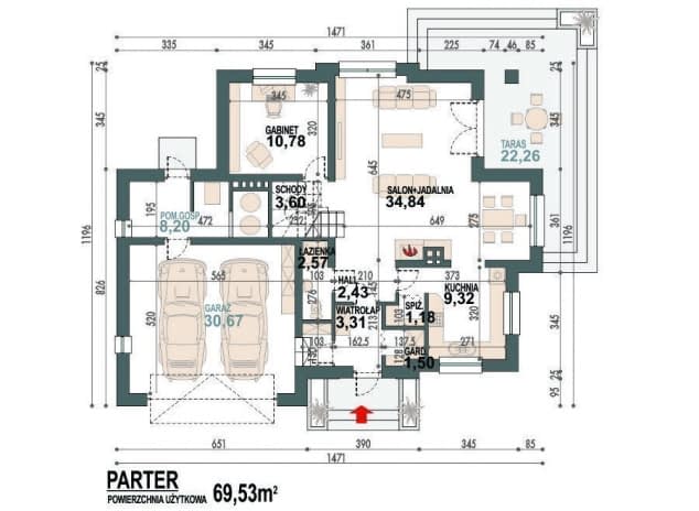 Rzut projektu Opałek III N 2G+ - rzut parteru