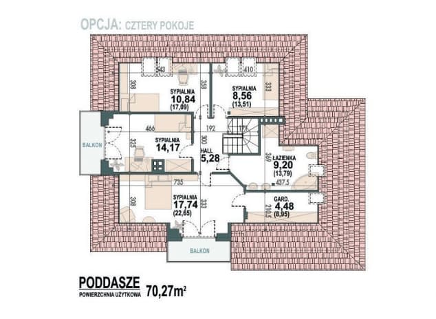 Rzut projektu Opałek III N 2G+ - rzut poddasza - opcja