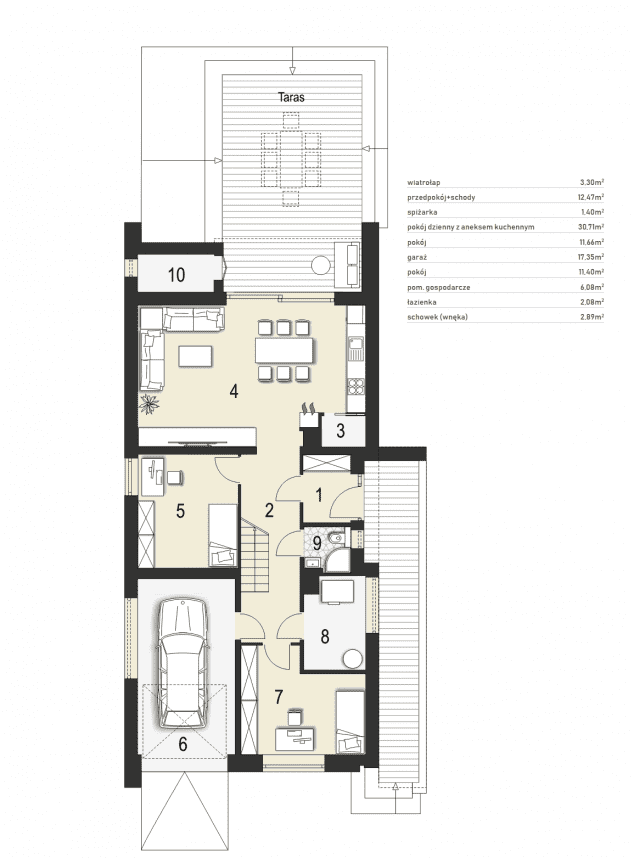 Rzut projektu Omicron I - Rzut parteru
